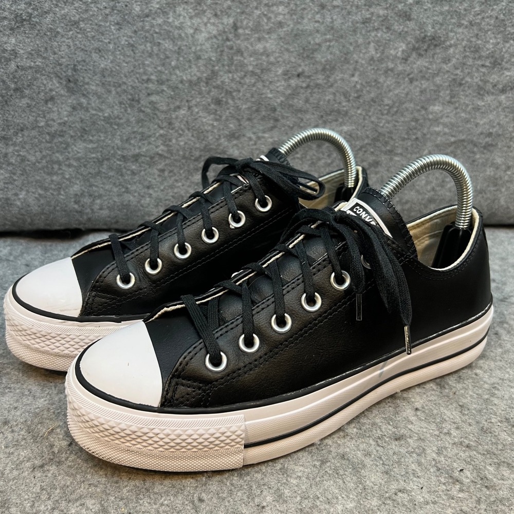 Converse All Star Leather Platform Sneakers Black Low Top Women's Shoes Size 8.5